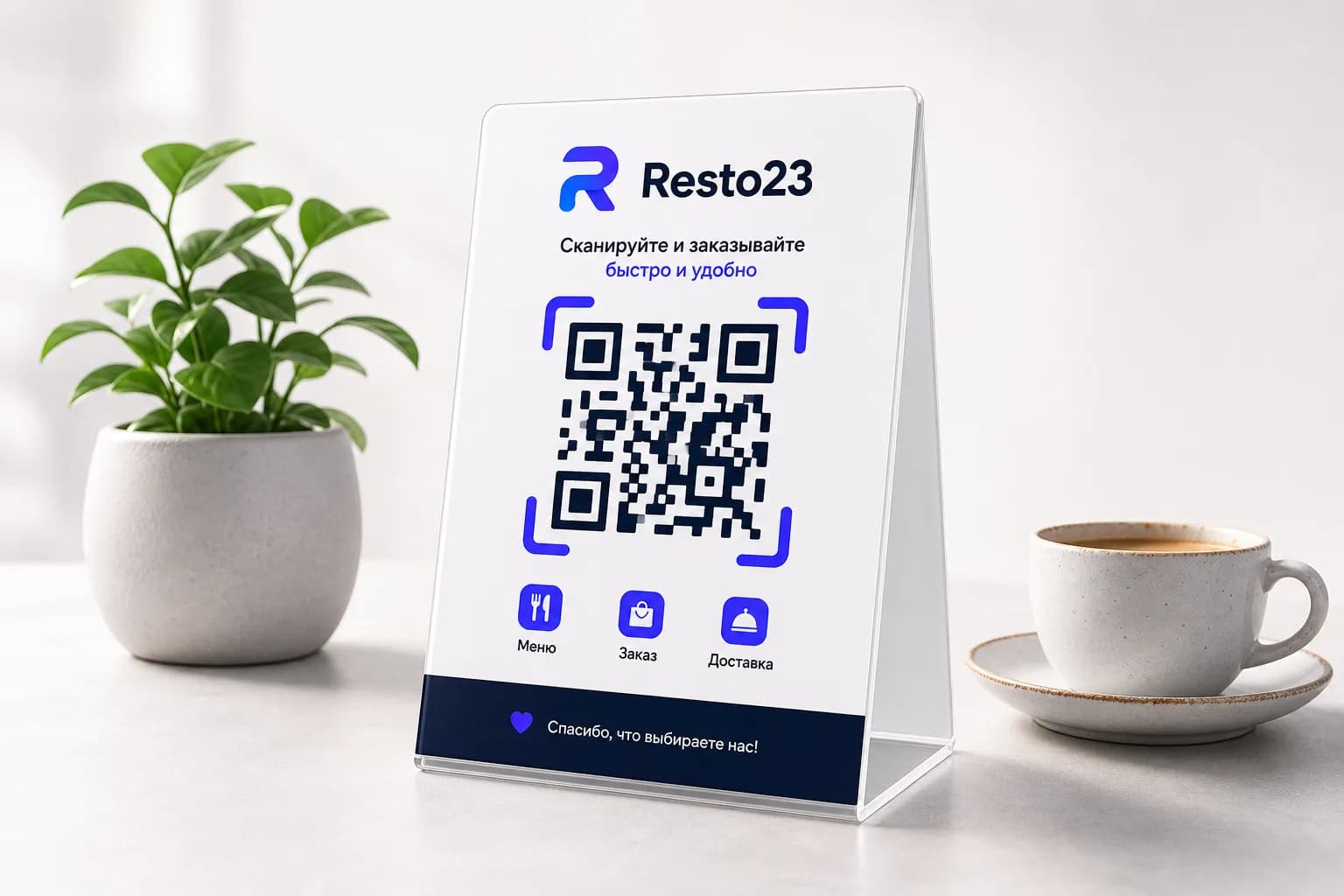 QR-меню Resto23 на столе кафе